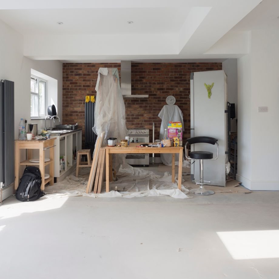 Illustrative licensed photograph: Kitchen extension under renovation