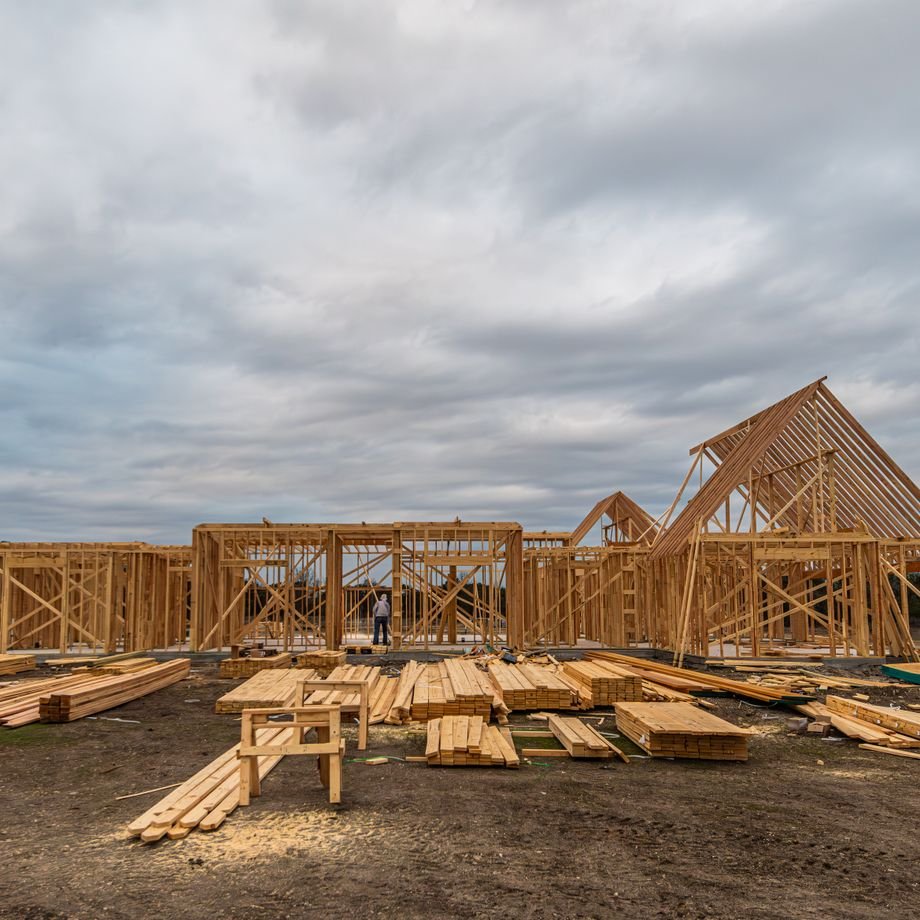 Illustrative licensed photograph: Wooden home framing in Fort Worth, Texas