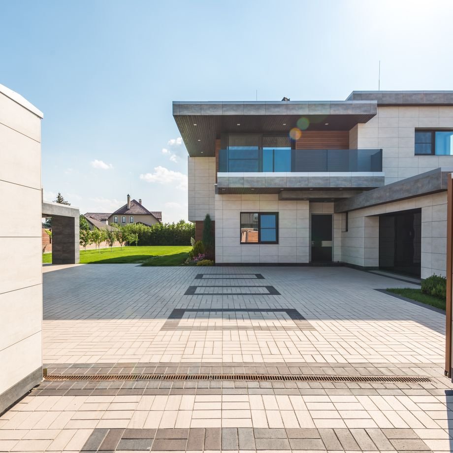 Illustrative licensed photograph: Two-story house exterior