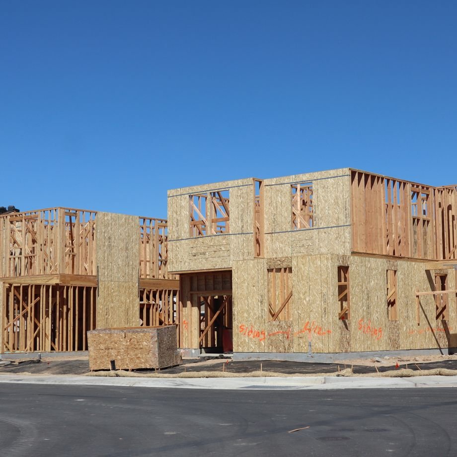 Illustrative licensed photograph: Suburban house timber framing